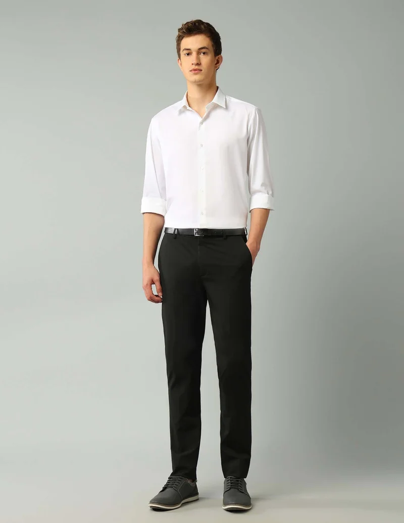 Arrow Black Solid Slim Fit Trousers for Men | Best Price UAE