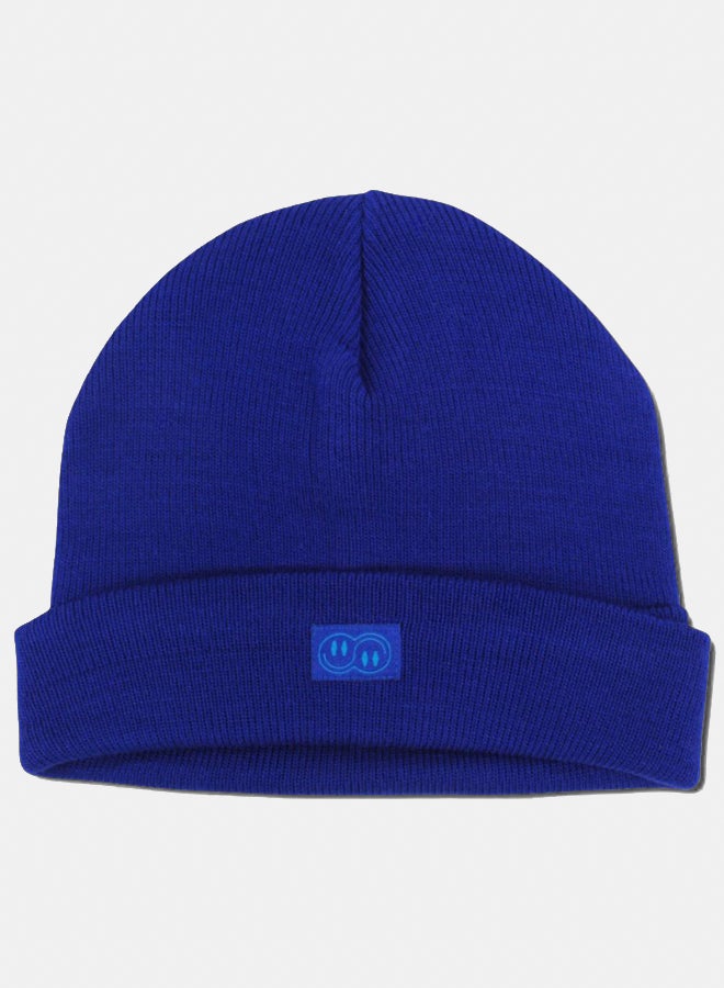 playmore Unisix Wool Ice Cap - Royal Blue with 2 Smiley Faces Appliqued - Image 1