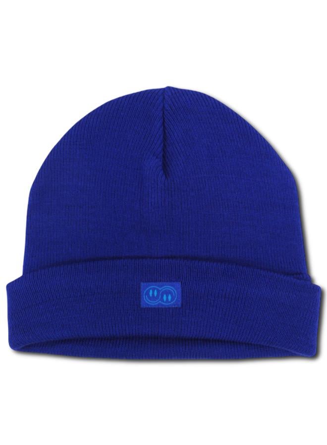 بلاي مور قبعة صوف للأطفال موحدة للاطفال – أزرق ملكي مع وجهين مبتسمين مطرّزين - Image 3