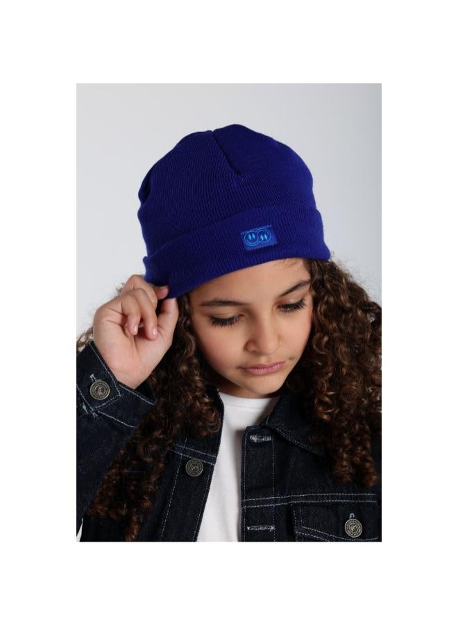 بلاي مور قبعة صوف للأطفال موحدة للاطفال – أزرق ملكي مع وجهين مبتسمين مطرّزين - Image 2