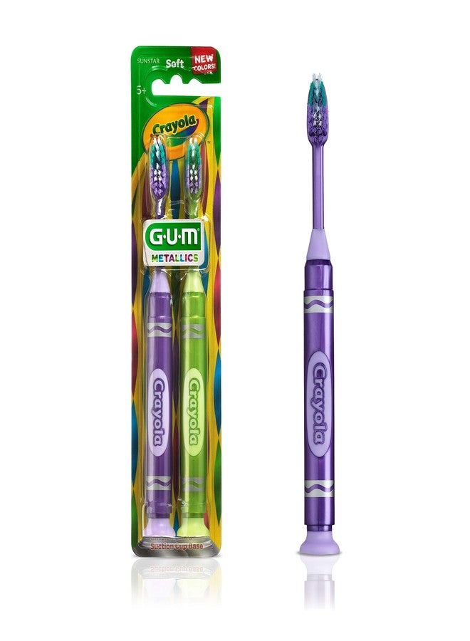 جم فرشاة أسنان للأطفال من ماركة GUM Crayola Marker، طقم فرشاة أسنان ناعمة الشعيرات للأطفال من عمر 3 سنوات فما فوق، قاعدة شفط، قطعتان - Image 1