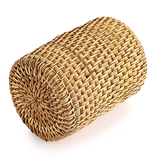 BTSKY Rattan Pen Cup, Handmade Desk Pencil Holders Makeup Brush Holder Multi-Functional Woven Basket Office&Home Desktop Organizer(Cylinder) - Image 2
