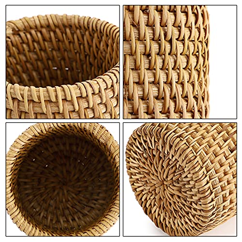 BTSKY Rattan Pen Cup, Handmade Desk Pencil Holders Makeup Brush Holder Multi-Functional Woven Basket Office&Home Desktop Organizer(Cylinder) - Image 5