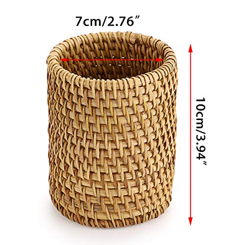 BTSKY Rattan Pen Cup, Handmade Desk Pencil Holders Makeup Brush Holder Multi-Functional Woven Basket Office&Home Desktop Organizer(Cylinder) - Image 4