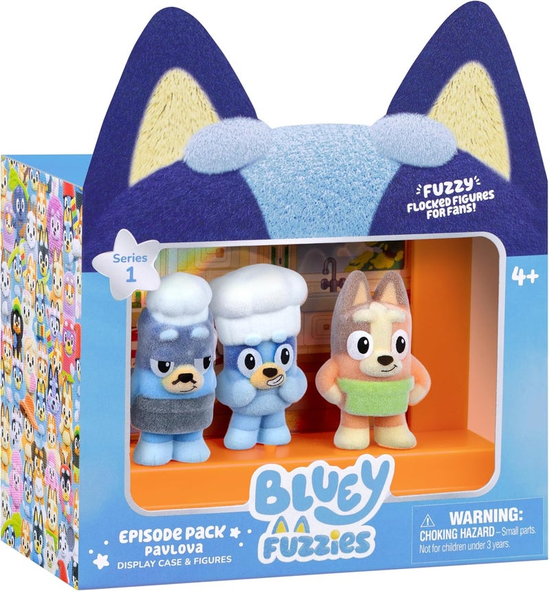 BLUEY Fuzzies Episode Pack: Pavlova – 3 Specially Flocked Mini-Figures, 1 Exclusive, Display Case, Foil Trading Card & Collector’s Guide, 50 Mini-Figures to Collect - Image 1