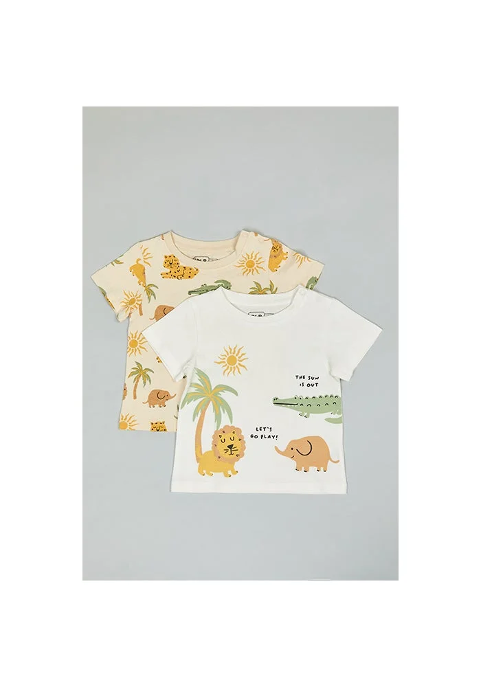 أر أند بي 2 Pack Printed T-Shirts with Short Sleeves