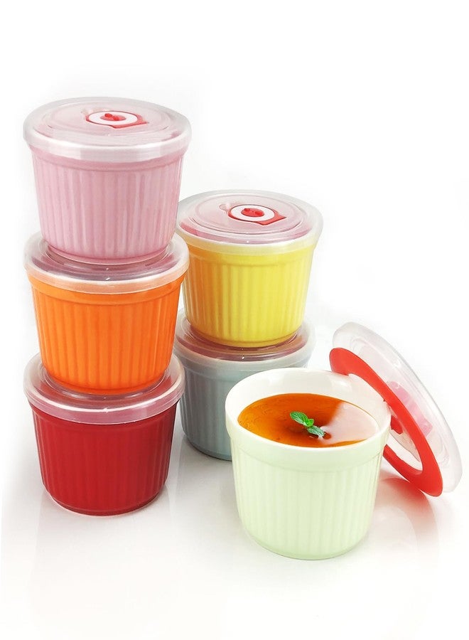 JOBVERT Ramekins with Lids 8 Oz - Set of 6, Ceramic Souffle Creme Brulee Ramekins with Covers, Colorful Custard Cups for Baking, Ramekins Oven Safe and Dishwash Safe - Image 1