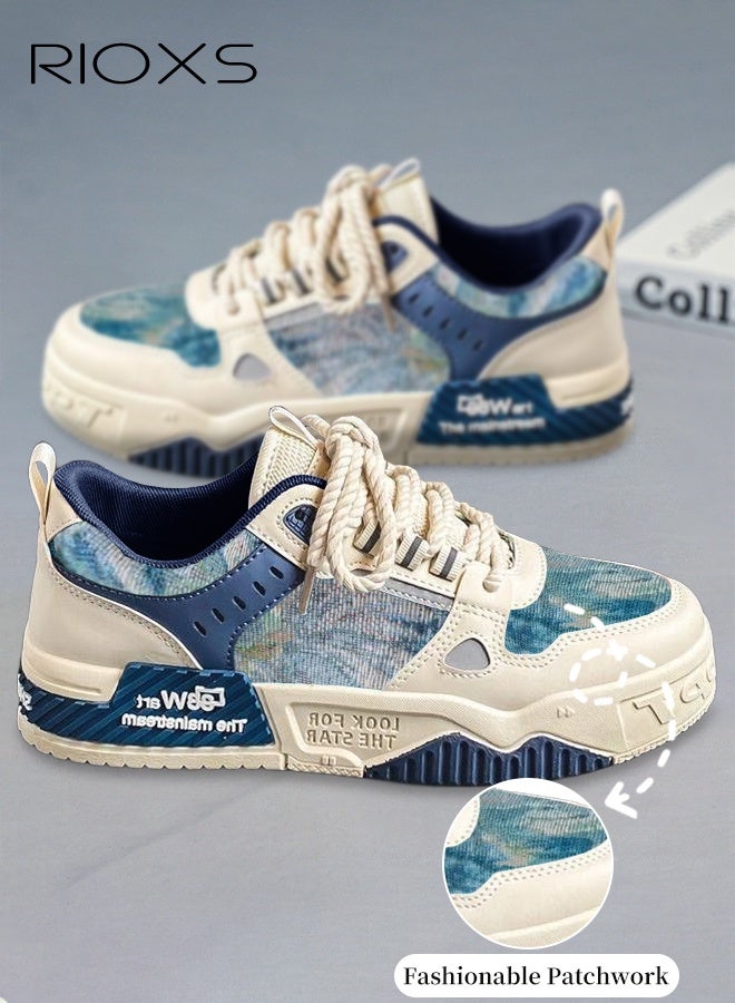 RIOXS Mens Canvas Sneakers, Trendy Alphabet Print Street Skate Shoes, Men's Skateboarding Footwear, Non-Slip Laces Athlesiure Shoes, Casual Versatile Sneakers For Street Fashion Enthusiasts, Classic Platform Tennis Shoes, Low Top Canvas Sneakers For Men- Blue Trainers - Image 2