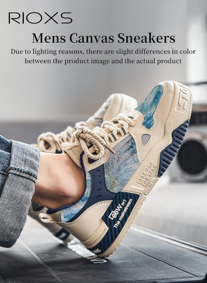 RIOXS Mens Canvas Sneakers, Trendy Alphabet Print Street Skate Shoes, Men's Skateboarding Footwear, Non-Slip Laces Athlesiure Shoes, Casual Versatile Sneakers For Street Fashion Enthusiasts, Classic Platform Tennis Shoes, Low Top Canvas Sneakers For Men- Blue Trainers - Image 4