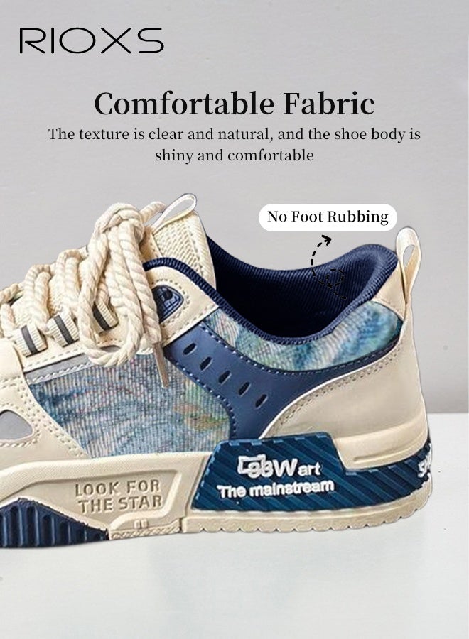 RIOXS Mens Canvas Sneakers, Trendy Alphabet Print Street Skate Shoes, Men's Skateboarding Footwear, Non-Slip Laces Athlesiure Shoes, Casual Versatile Sneakers For Street Fashion Enthusiasts, Classic Platform Tennis Shoes, Low Top Canvas Sneakers For Men- Blue Trainers - Image 5