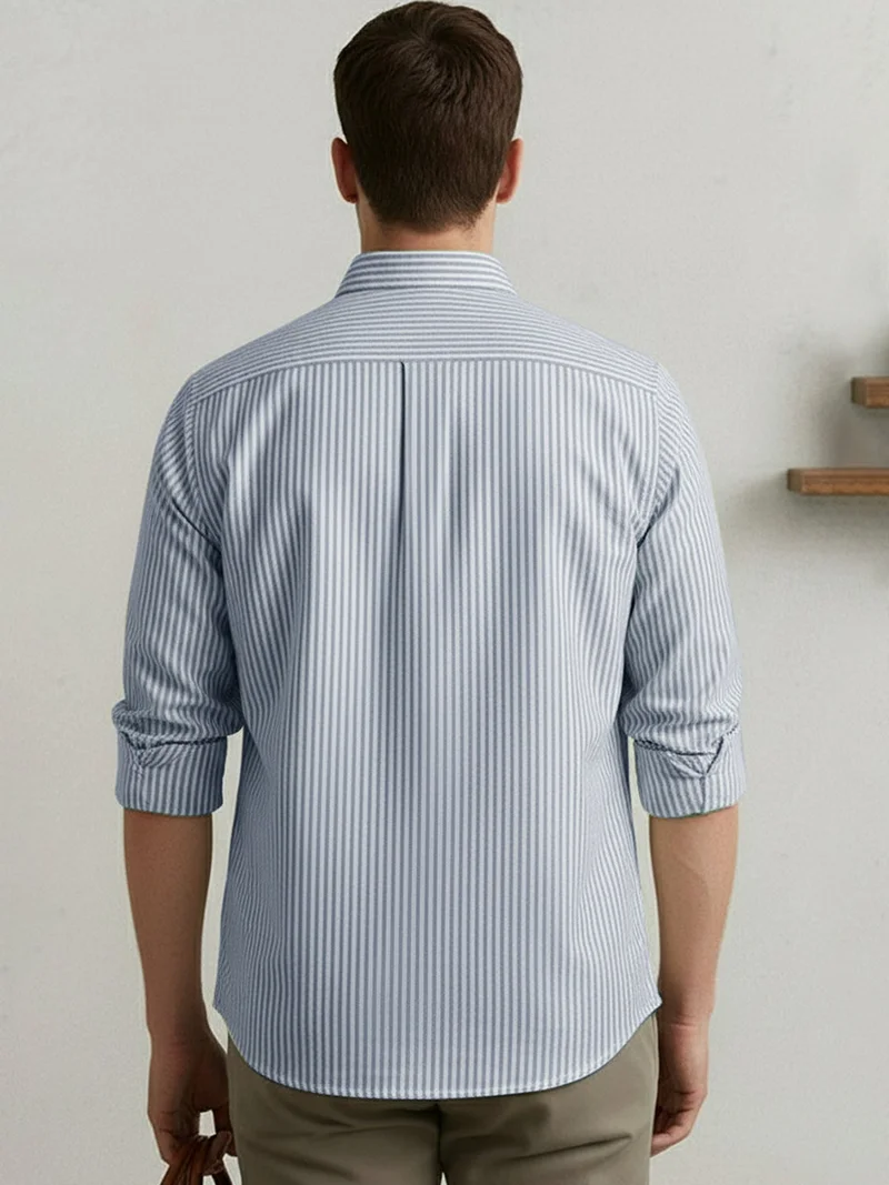 Urbano Fashion  Urbano Fashion Men's Light Blue Cotton Full Sleeve Regular Fit Casual Striped Shirt  | Best Price UAE