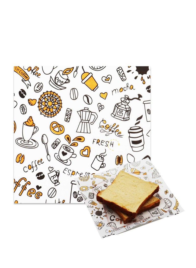50pcs Deli Paper Sheets 8''x8'', Wax Paper Sheets for Food, Grease Resistant Sandwich Wrapping Paper, Premium Food Basket Liners for Bakery, BBQ, Picnic, Home Party, Festival and Outdoors