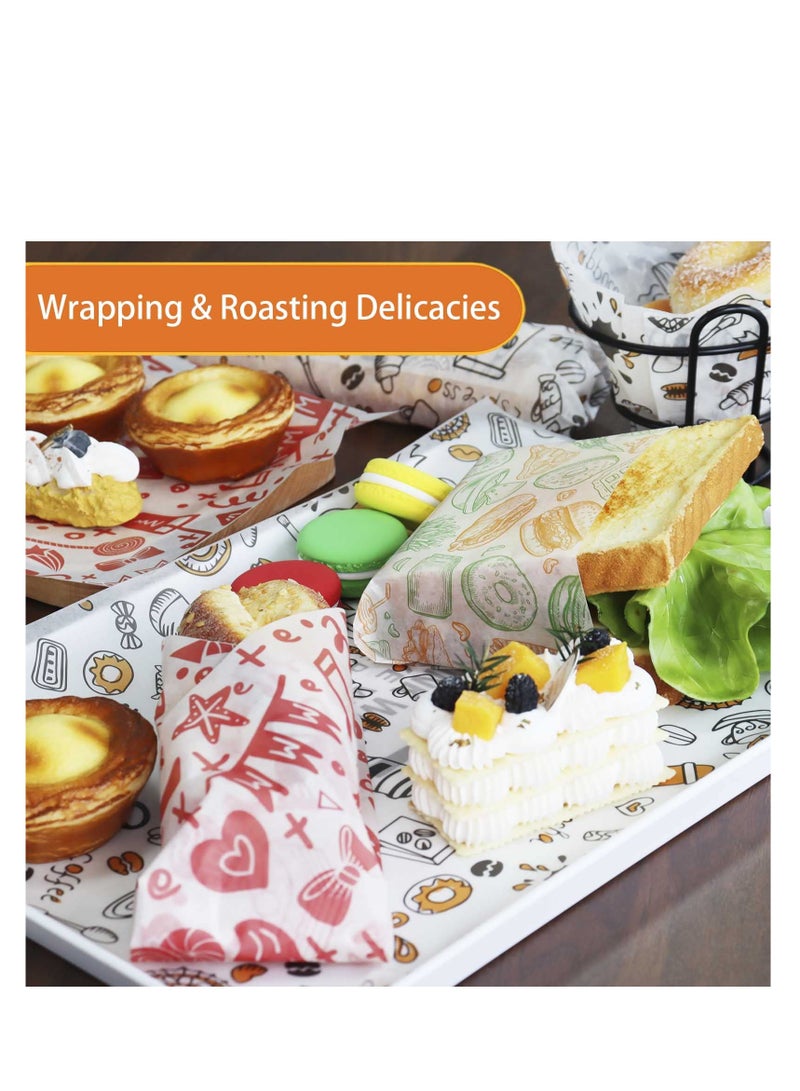 50pcs Deli Paper Sheets 8''x8'', Wax Paper Sheets for Food, Grease Resistant Sandwich Wrapping Paper, Premium Food Basket Liners for Bakery, BBQ, Picnic, Home Party, Festival and Outdoors