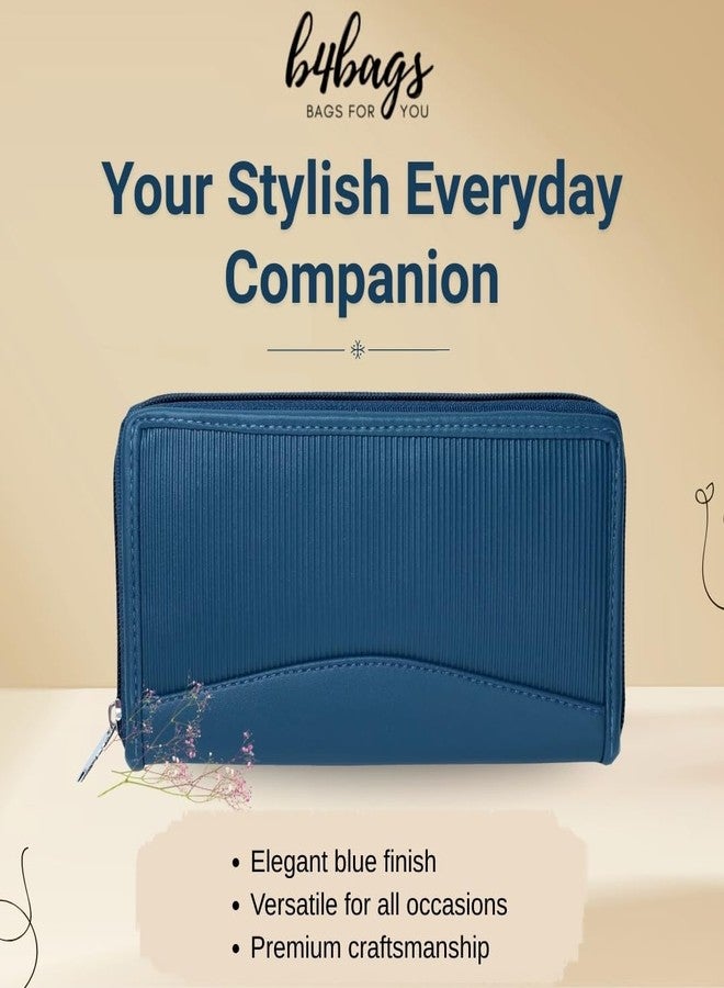 b4bags محفظة نسائية من b4bags | حقيبة يد أنيقة من الجلد الصناعي للسيدات | محفظة طويلة أنيقة بسحاب دائري مع فتحات متعددة للبطاقات وجيب للعملات المعدنية (أزرق) - Image 2