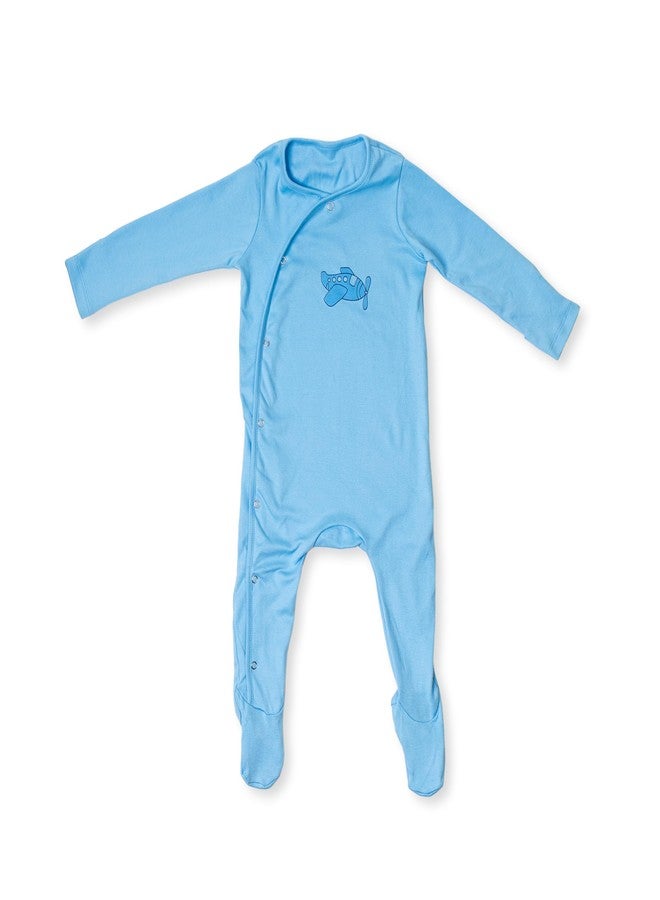FawnFeel Combination of 2 Rompers New Born Baby Premium Cotton Fabric (Blue Strip & Aeroplane Print, 9-12 MONTHS) - Image 5