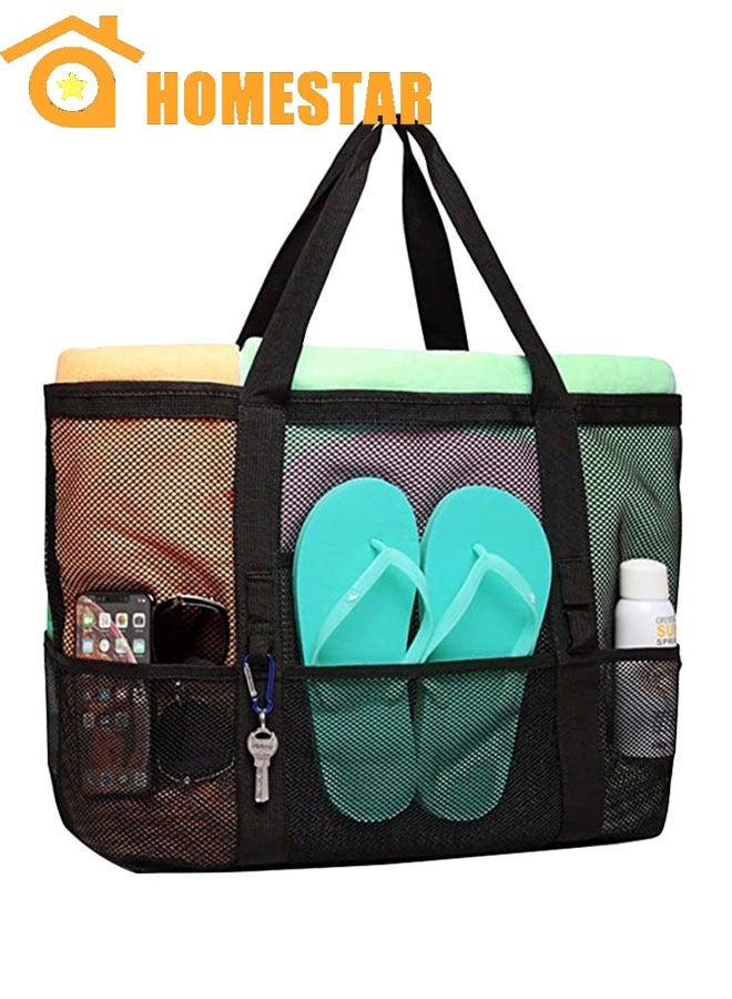 HOMESTAR Mesh Bag, Lightweight & Foldable Tote Bag with Zipper and Pockets, Large Swimming equipment Bag, for Toys & Vacation Essentials, Sandproof and Waterproof - Image 1