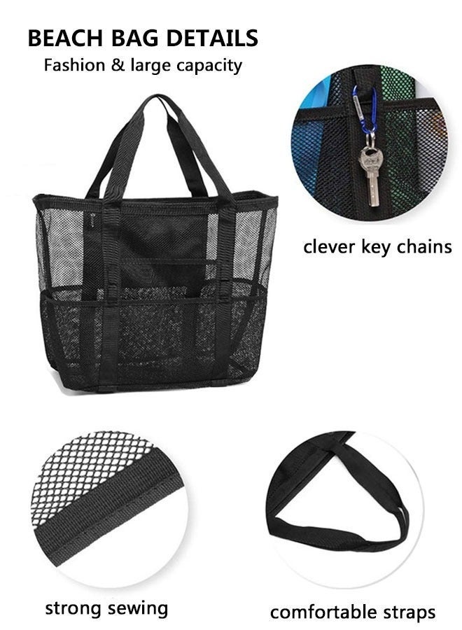 HOMESTAR Mesh Bag, Lightweight & Foldable Tote Bag with Zipper and Pockets, Large Swimming equipment Bag, for Toys & Vacation Essentials, Sandproof and Waterproof - Image 3