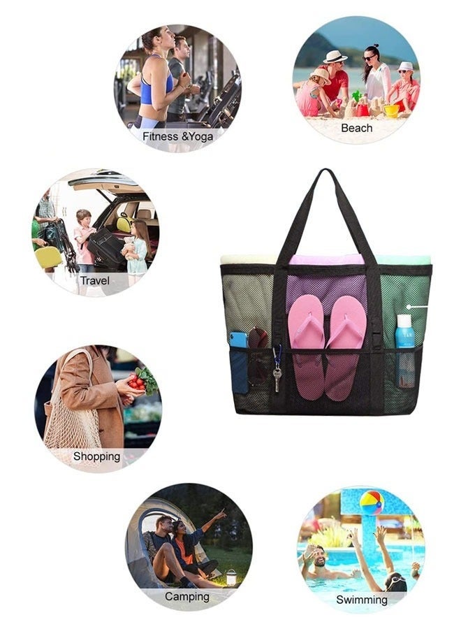HOMESTAR Mesh Bag, Lightweight & Foldable Tote Bag with Zipper and Pockets, Large Swimming equipment Bag, for Toys & Vacation Essentials, Sandproof and Waterproof - Image 2