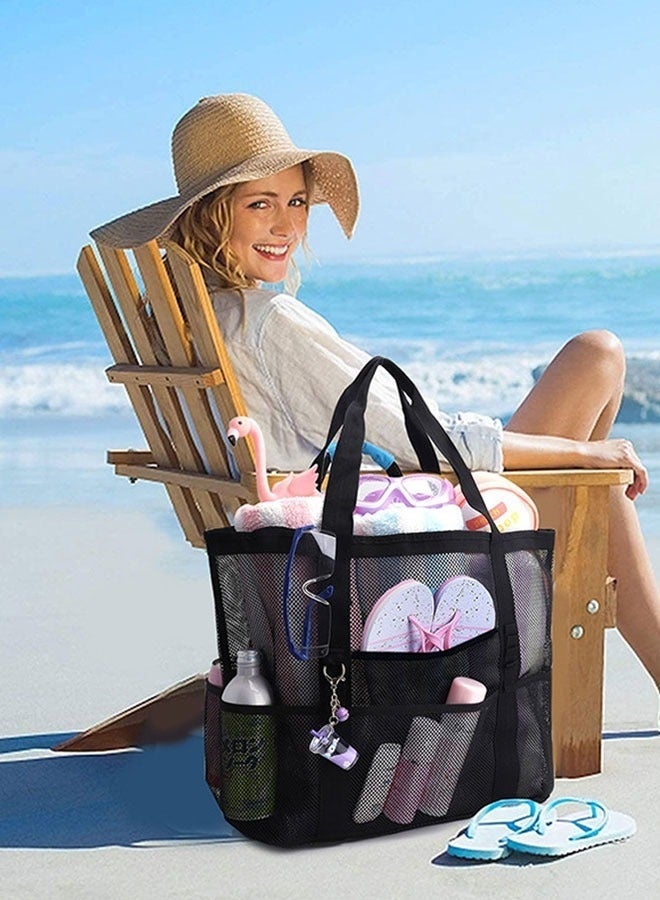 HOMESTAR Mesh Bag, Lightweight & Foldable Tote Bag with Zipper and Pockets, Large Swimming equipment Bag, for Toys & Vacation Essentials, Sandproof and Waterproof - Image 5