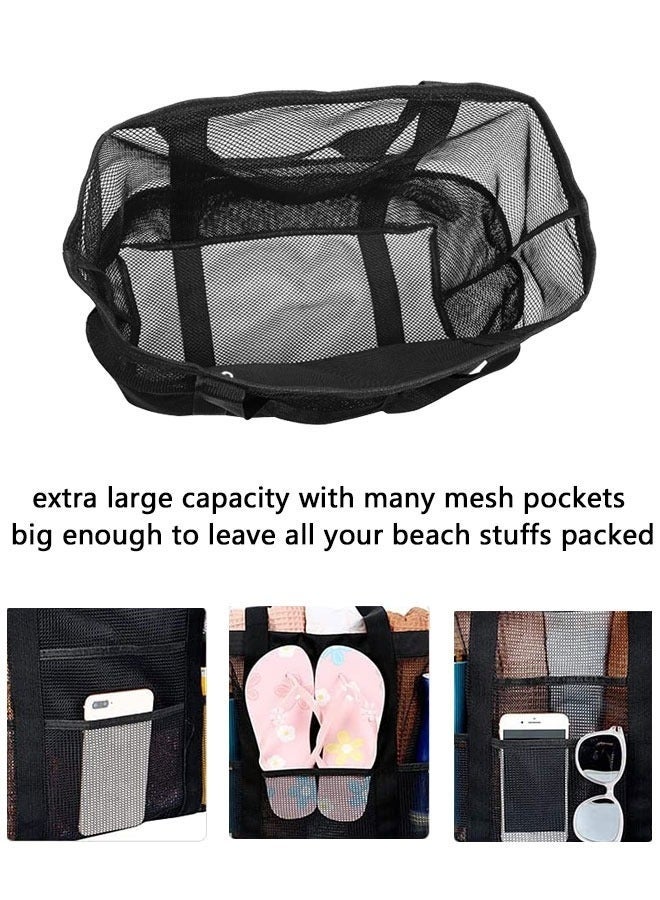 HOMESTAR Mesh Bag, Lightweight & Foldable Tote Bag with Zipper and Pockets, Large Swimming equipment Bag, for Toys & Vacation Essentials, Sandproof and Waterproof - Image 4
