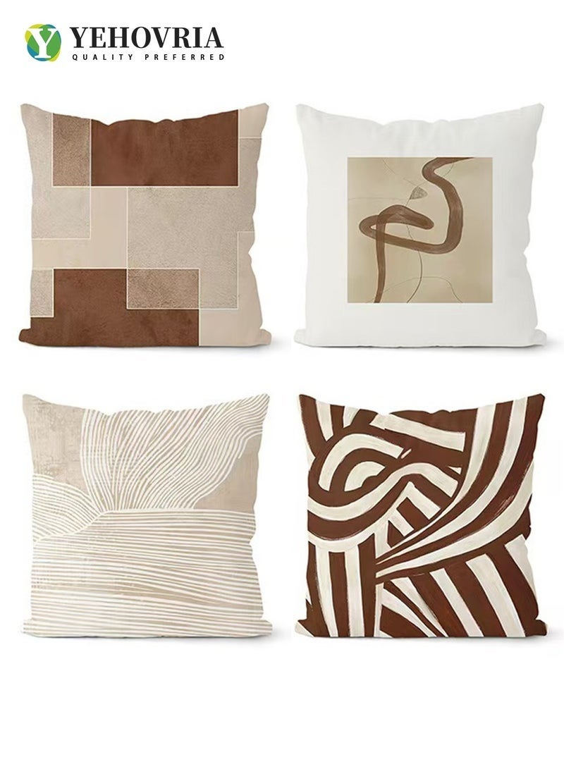 كيلا مجموعة من 4 أغطية وسائد، غطاء وسادة مزخرف تجريدي حديث 45 سم × 45 سم، لغرفة المعيشة والأريكة والسيارة وأريكة السرير وأغطية الوسائد 18 × 18 بوصة (نمط مزدوج الجوانب) - Image 1