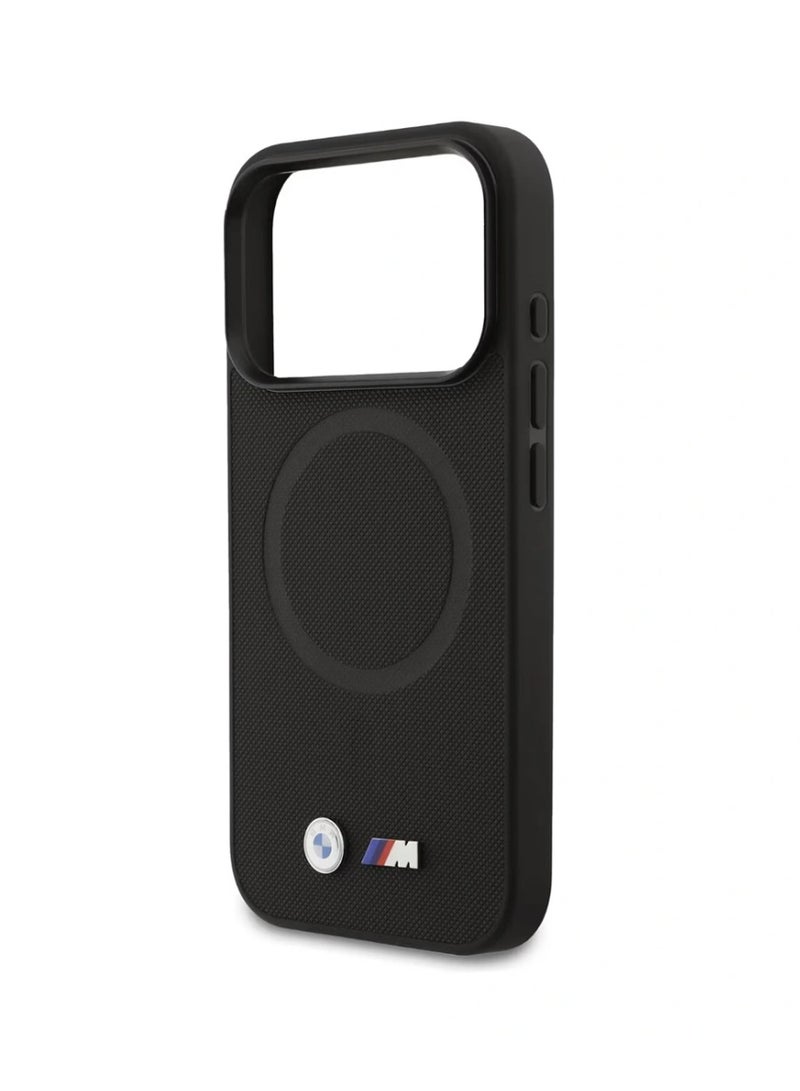 بي إم دبليو حافظة BMW MagSafe الجلدية المغلفة بالكامل مع شعارات معدنية لهاتف iPhone 17 Pro Max - أسود - Image 4