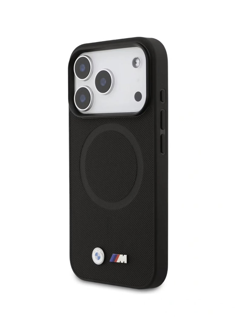 بي إم دبليو حافظة BMW MagSafe الجلدية المغلفة بالكامل مع شعارات معدنية لهاتف iPhone 17 Pro Max - أسود - Image 2