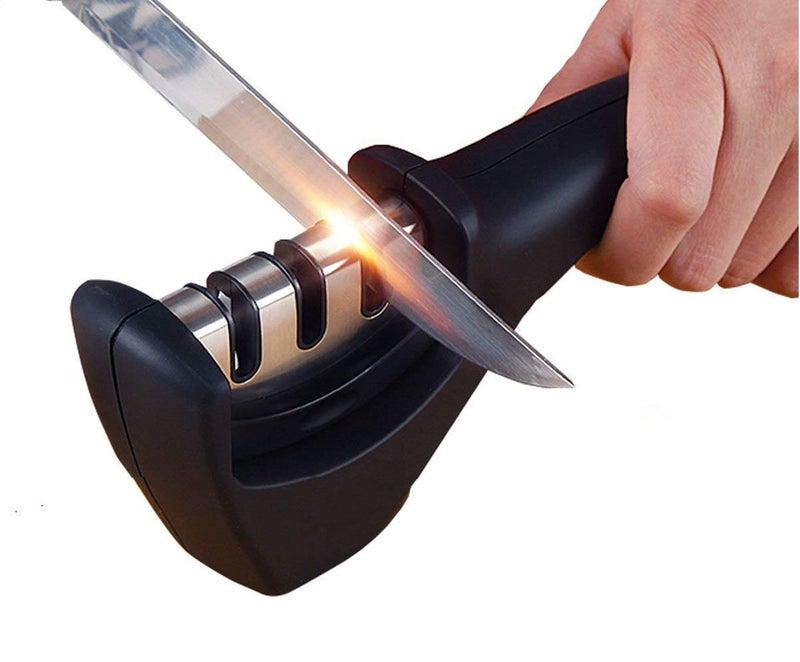 SHOPECOM Knife Sharpener Manual 3 Stage Knife Sharpener Tool Advanced Knife Sharpener for Kitchen Knife Sharpener Rod Knife Sharpening Tool for Steel Knives - Image 1
