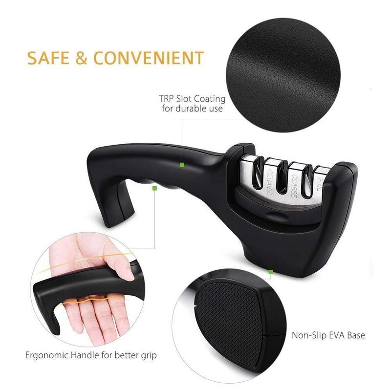 SHOPECOM Knife Sharpener Manual 3 Stage Knife Sharpener Tool Advanced Knife Sharpener for Kitchen Knife Sharpener Rod Knife Sharpening Tool for Steel Knives - Image 2