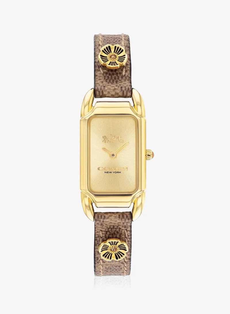 COACH 2-Hand Cadie Collection Quartz Movement Watch For Women With Khaki Pvc Strap - 14504192