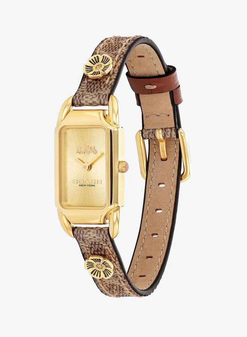 COACH 2-Hand Cadie Collection Quartz Movement Watch For Women With Khaki Pvc Strap - 14504192