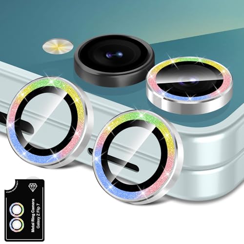 Avocase for Samsung Galaxy Z Flip 7 Camera Lens Protector, Individual Metal Ring Tempered Glass Lens Cover, [Strong Adsorption] Scratch Resistant Ultra-Thin HD Clear Lens Cover, 1 Set-Colorful Sparkly - Image 1
