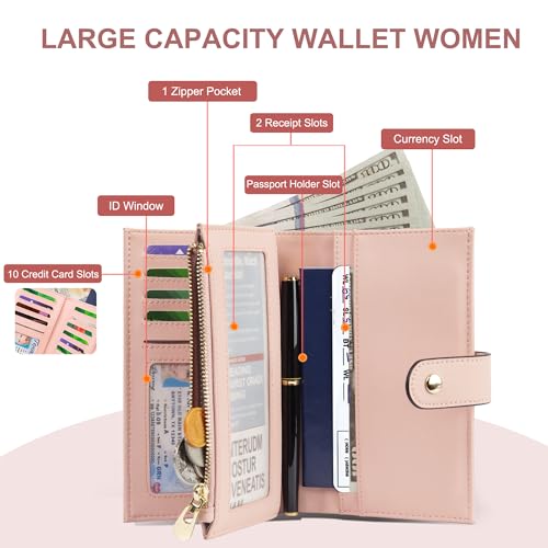 yiijay Womens Wallet RFID Blocking Leather Trifold Clutch Wallet Credit Card Holder Ladies Travel Wallet Purse with Pen Holder - Image 2