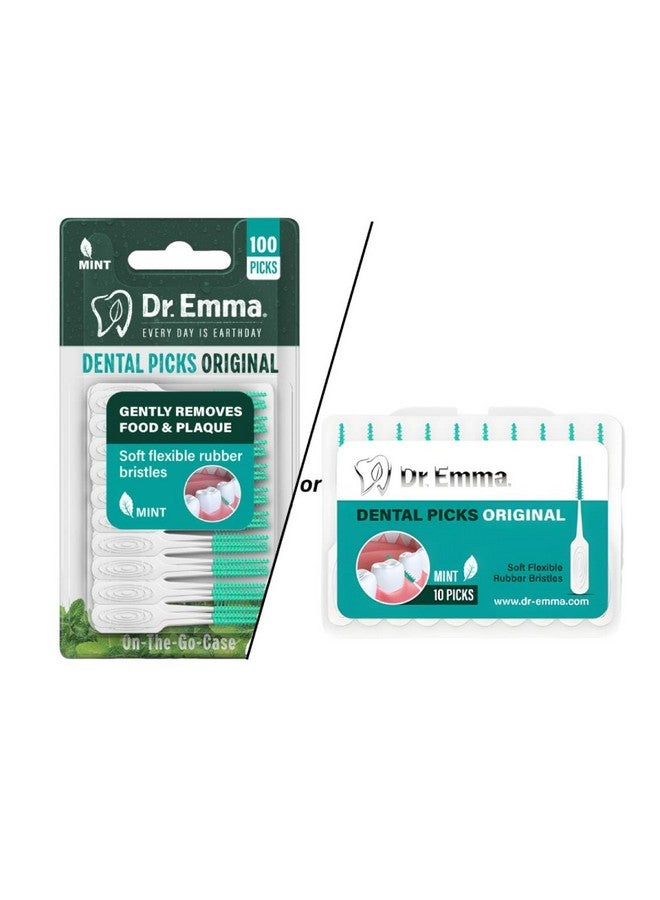 Dr.Emma Dr. Emma Original Dental Picks 10 OR 100 Picks, Mint Soft Rubberized Tooth Picks - Image 1