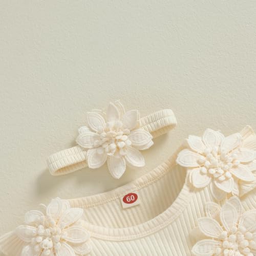 ZAXARRA Infant Baby Girl Romper Dress Baby Dress Romper Flowers Lace Fall Winter Clothes with Headband (Khaki, 3-6 Months) - Image 5
