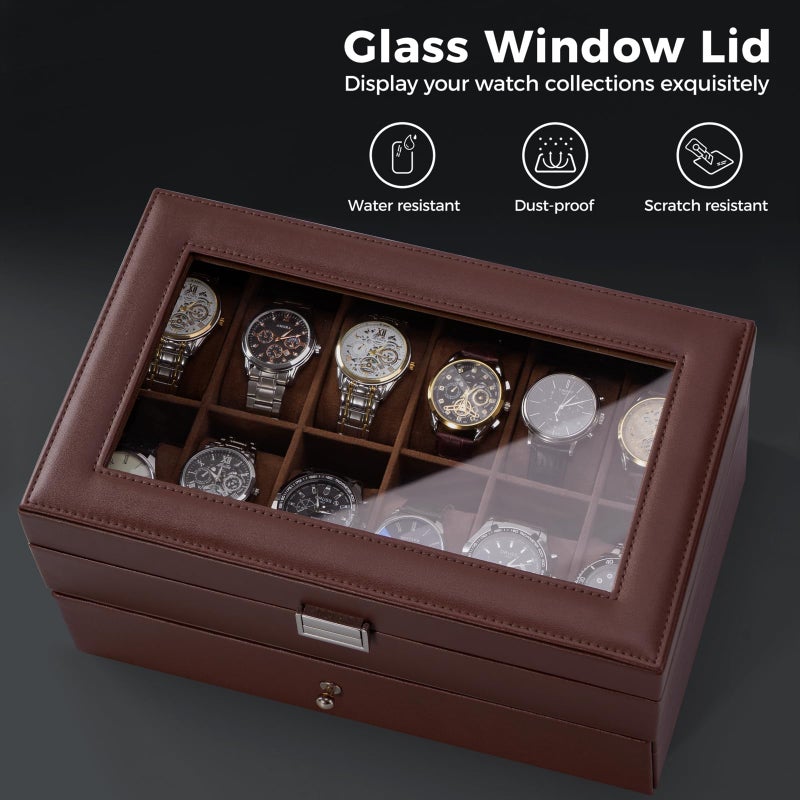 ProCase Watch Box, 12 Slot Mens Watch Case With Drawer, 2-Layer Watch Display Case With Glass Lid, Mens Jewelry Box Storage Holder Organizer, Birthday Valentine Gifts for Men -12Slot, Espresso - Image 5