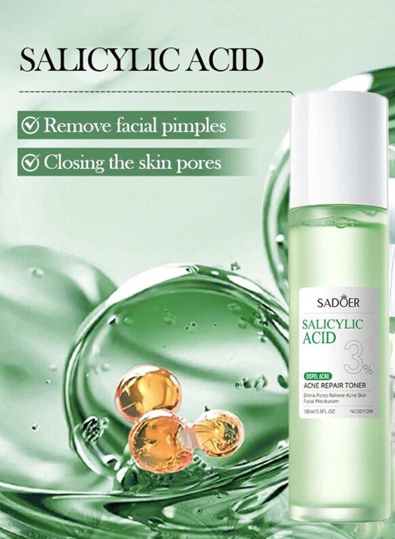 SADOER 100ml Salicylic Acid Acne Repair Toner Acne Removal Lighten Acne Scars Acne Remover Drying Essence Firming Skin Moisturizer Anti Acne Face Toner Niacinamide Oil Control Acne Toner - Image 4
