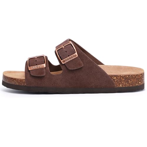ODOLY Unisex Cork Footbed Slide Sandal, Arch Support Summer Outdoor Sandals with Adjustable Buckle for Women and Men, Brown Suede 38 (7.5 Women/6 Men) - Image 3