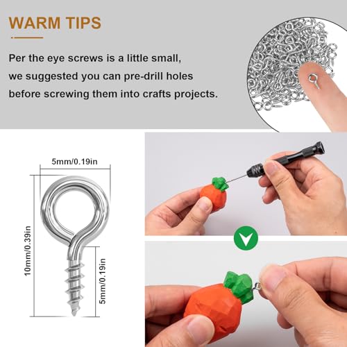 Weico 300pcs Screw Eye Pins Hooks, Small Metal Hoop Eye Pin Screws for DIY Jewelry, Charm Bead Pieces/Arts & Crafts Projects/Cork Top Bottles/Charm Bead Pieces(10X5mm) - Image 2