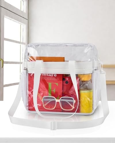 Paxiland Clear Bag for Stadium Events 12x6x12, Large Clear Tote Lunch Bag Stadium Approved with Reinforced Shoulder Straps for Concert Outfits and Festival, Transparent Handbag for Men - White - Image 2