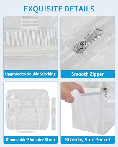 Paxiland Clear Bag for Stadium Events 12x6x12, Large Clear Tote Lunch Bag Stadium Approved with Reinforced Shoulder Straps for Concert Outfits and Festival, Transparent Handbag for Men - White - Image 5