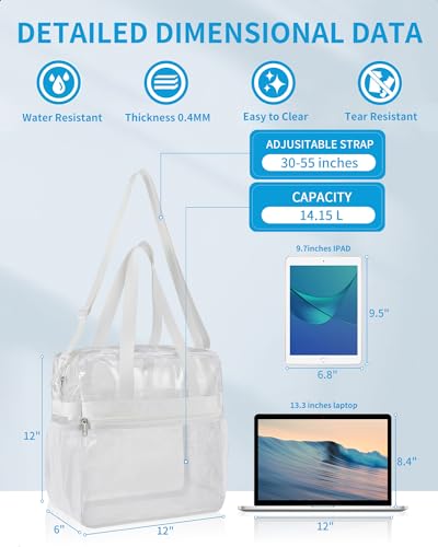 Paxiland Clear Bag for Stadium Events 12x6x12, Large Clear Tote Lunch Bag Stadium Approved with Reinforced Shoulder Straps for Concert Outfits and Festival, Transparent Handbag for Men - White - Image 3