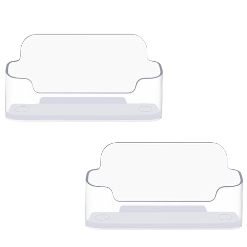 DMFLY 2 Pack Clear Business Card Holder for Desk, Plastic Business Card Display Desktop Acrylic Business Card Stand for Office, Exhibition Booth - Image 1