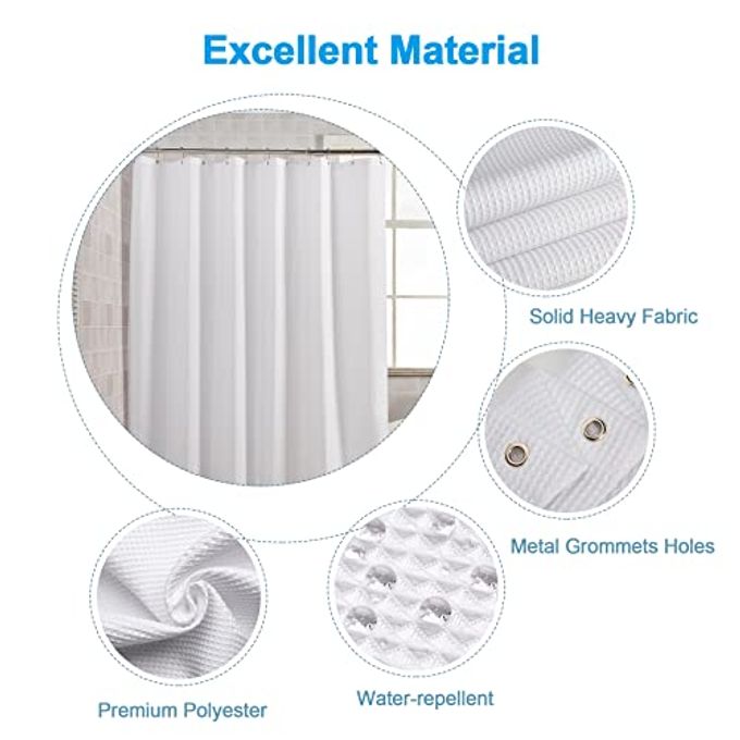 AmazerBath Waffle Shower Curtain White, Stall Shower Curtain, Heavy Duty Fabric Shower Curtains, Hotel Quality Bathroom Shower Curtains, 60 X 72 Inches - Image 2
