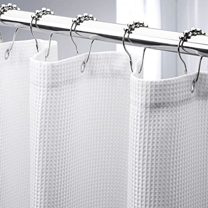 AmazerBath Waffle Shower Curtain White, Stall Shower Curtain, Heavy Duty Fabric Shower Curtains, Hotel Quality Bathroom Shower Curtains, 60 X 72 Inches - Image 1