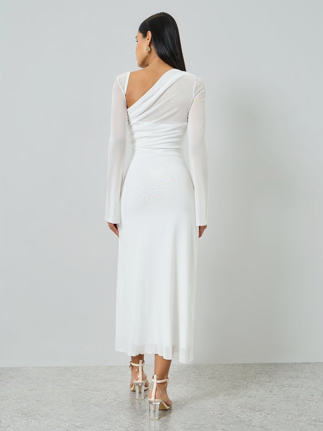 Styli White Asymmetric Neck Long Sleeve Maxi Dress - Image 5