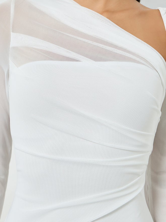 Styli White Asymmetric Neck Long Sleeve Maxi Dress - Image 4