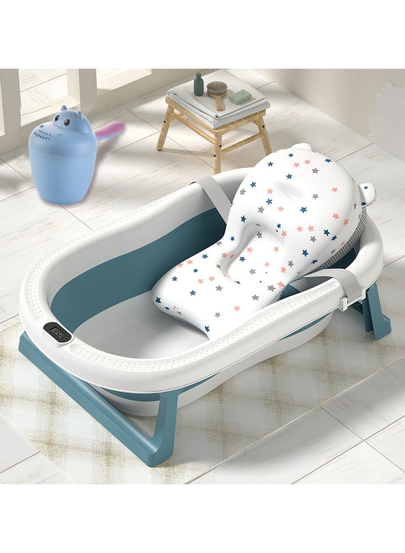 حوض استحمام قابل للطي للأطفال مع وسادة ومستشعر درجة الحرارة وحوض استحمام محمول للأطفال من سن 0 إلى 2 سنة (أزرق) - Image 1