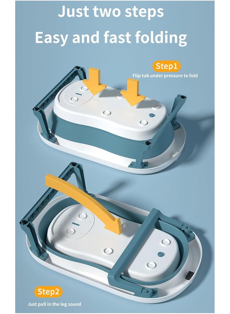 حوض استحمام قابل للطي للأطفال مع وسادة ومستشعر درجة الحرارة وحوض استحمام محمول للأطفال من سن 0 إلى 2 سنة (أزرق) - Image 4