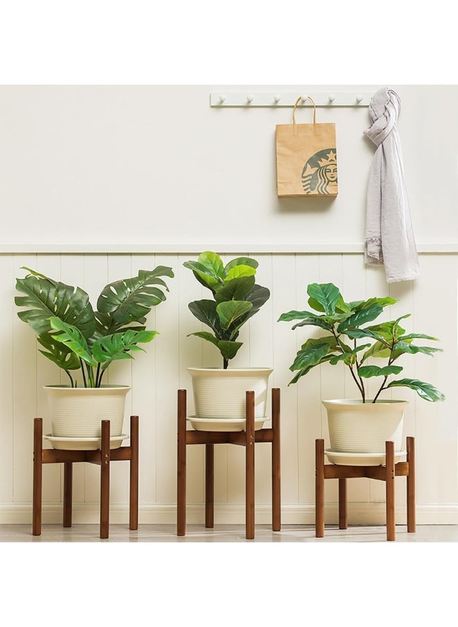 Rubik 2 Pack Plant Stand Tall, Bamboo Wooden Empty Bottom Elevated Flower Pot Holder Rack for Home Office Décor (Brown)  - Image 2